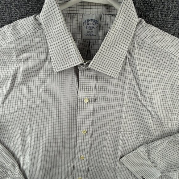 Brooks Brothers Slim Blue Check Cotton Non-Iron 16.5 36 Mens Long Sleeved Shirt - Picture 1 of 15